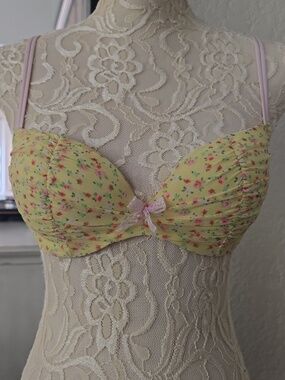 Victoria Secret Yellow Floral Mesh Demi Bra